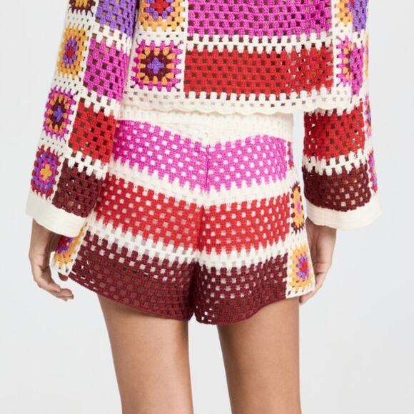 Farm Rio Mixed Stripes Crochet Knit Drawstring Shorts Multicolor Rainbow - Picture 4 of 14